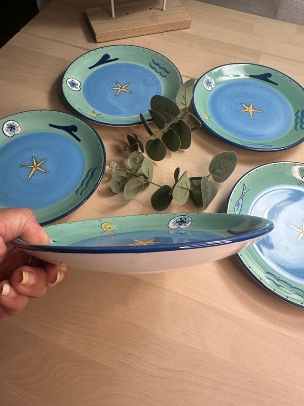 K.I.C. Brushes Hand Painted “Ocean Motif” Salad Plates/Set of 5 Seaside Design - Picture 2 of 4